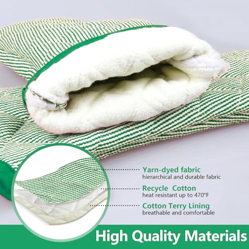 1 Pair Yarn Dyed Oven Mitts 100% Cotton Heat Resistant 470 Degree Gloves Men Women Cooking Baking Barbecue BBQ Microwave Crafting Machine Washable Pot Holders Mittens (red2)