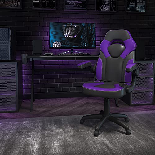 Flash Furniture X10 High-Back LeatherSoft Racing Style Gaming Chair with Flip-Up Arms, Ergonomic Padded Swivel Computer Chair, Blue/Black