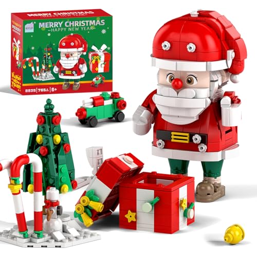 Christmas Building Blocks Set, 750 Piece Santa Claus Building Block Set with Christmas Tree and Gift Box, Santa's Gift Train Building Sets for Kids Ages 6-12, Holiday Building Toys for Boys Girls