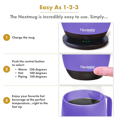 Nextmug - Temperature-Controlled, Self-Heating Coffee Mug (Burgundy - 14 oz.)