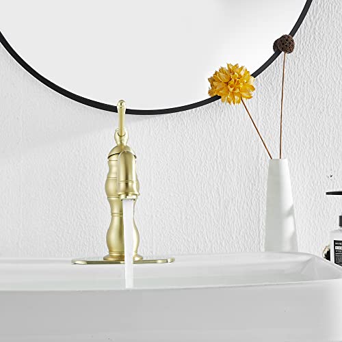 GGStudy 360° Swivel Antique Brass Bathroom Vessel Sink Faucet Single Handle One Hole Matching with Pop Up Drain