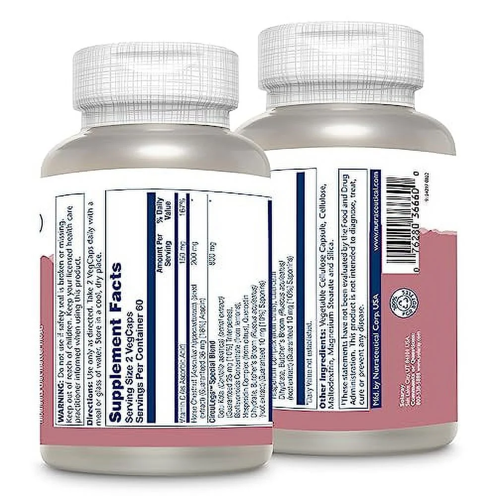 SOLARAY CircuLegs with Horse Chestnut Extract, Gotu Kola, Butcher's Broom, and More, Circulation and Vein Support for Healthy Legs, 60-Day Guarantee, Lab Verified (60 Serv, 120 VegCaps)