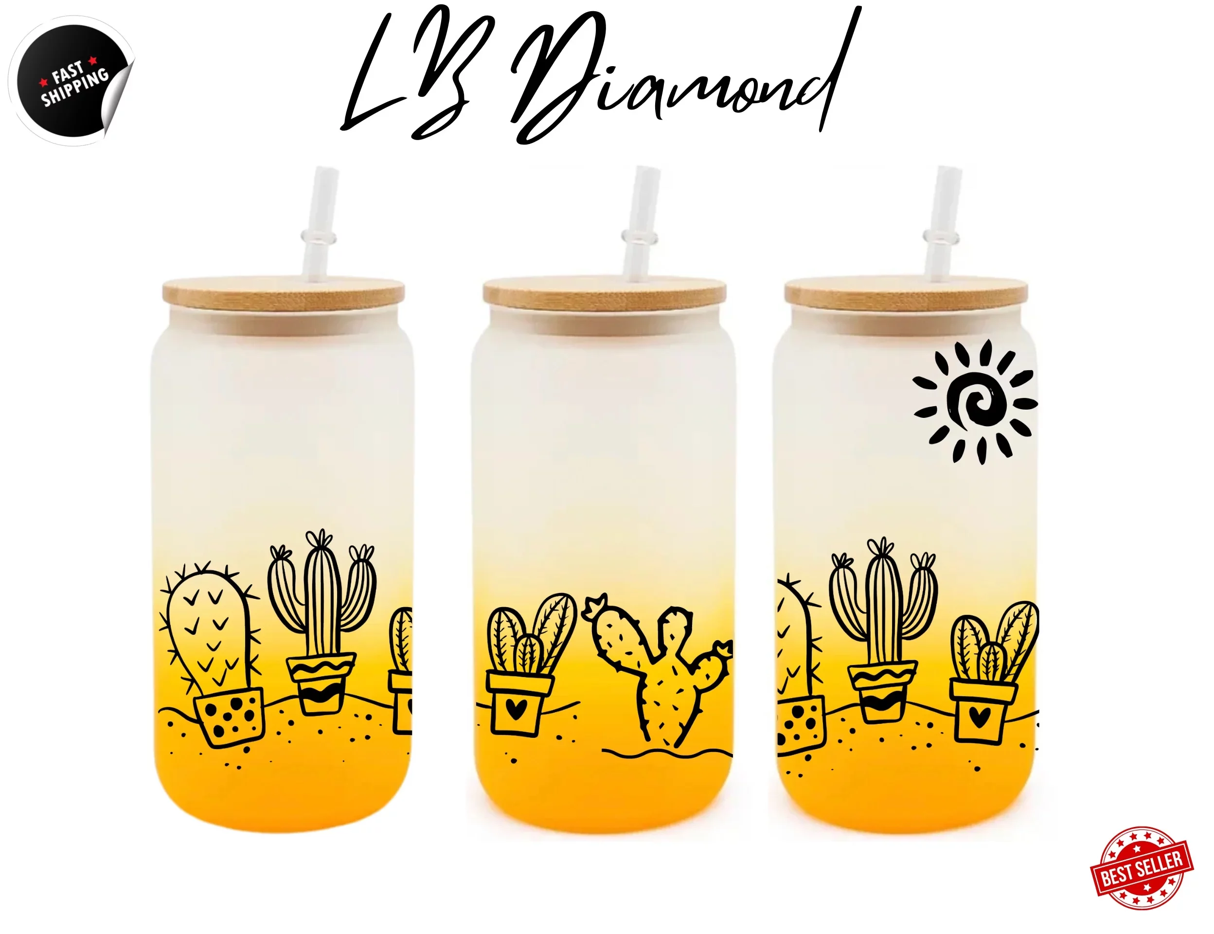 Cactus Flowers Beer Can Glass | Boho Leon Coffee Glass | Aesthetic Coffee Glass | 16 oz