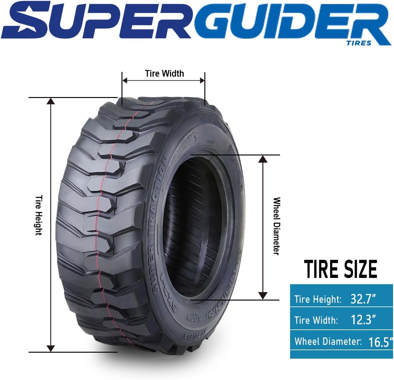 New Heavy Duty 12-16.5 12x16.5 12 Ply Skid Steer Tire w/Rim Guard