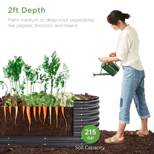 Best Choice Products 4x2x2ft Outdoor Metal Raised Garden Bed, Oval Deep Root Planter Box for Vegetables, Flowers, Herbs, and Succulents w/ 101 Gallon Capacity, Rubber Edge Guard - Charcoal