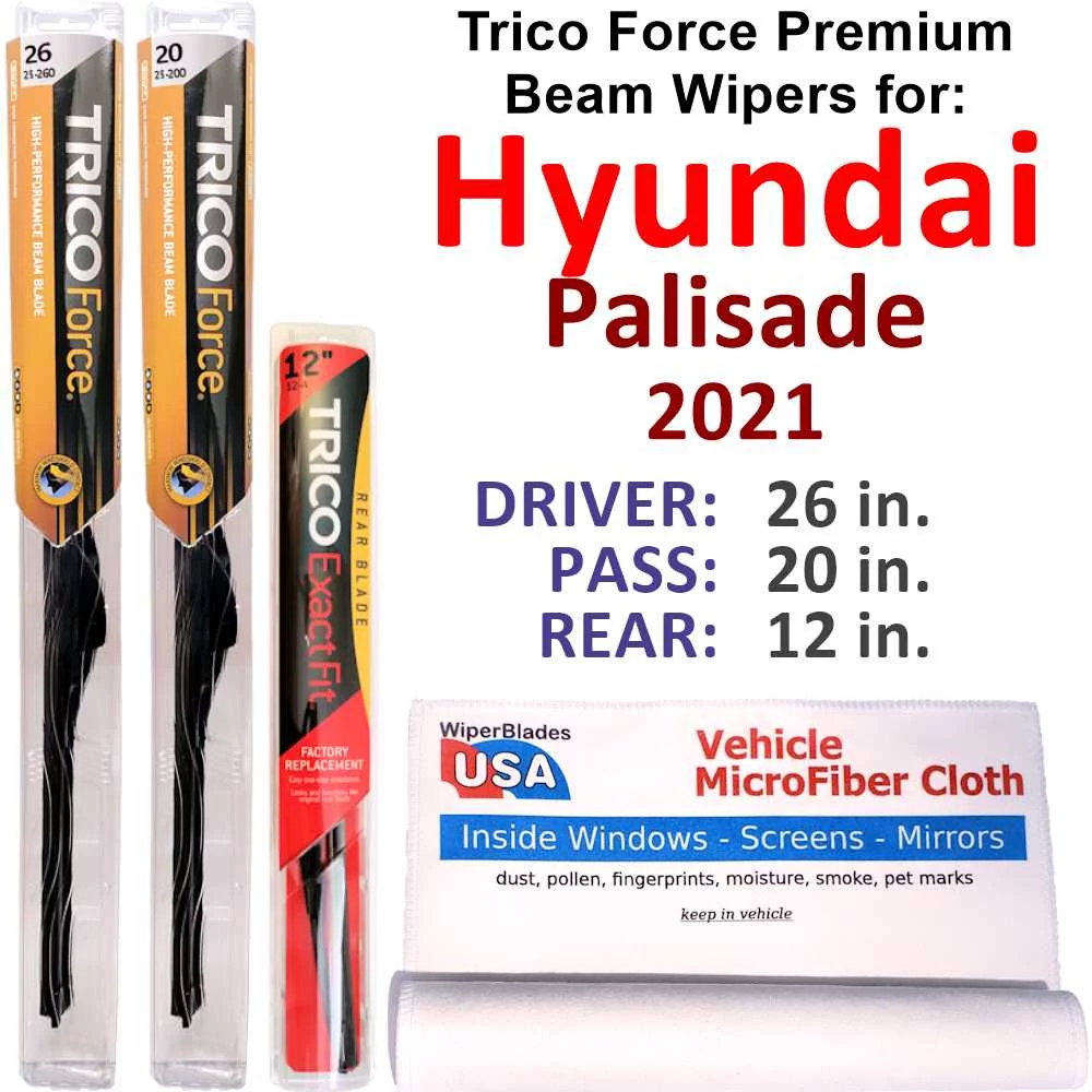 Performance Beam Wipers (Set of 3) w/Rear Wiper compatible with 2021 Hyundai Palisade
