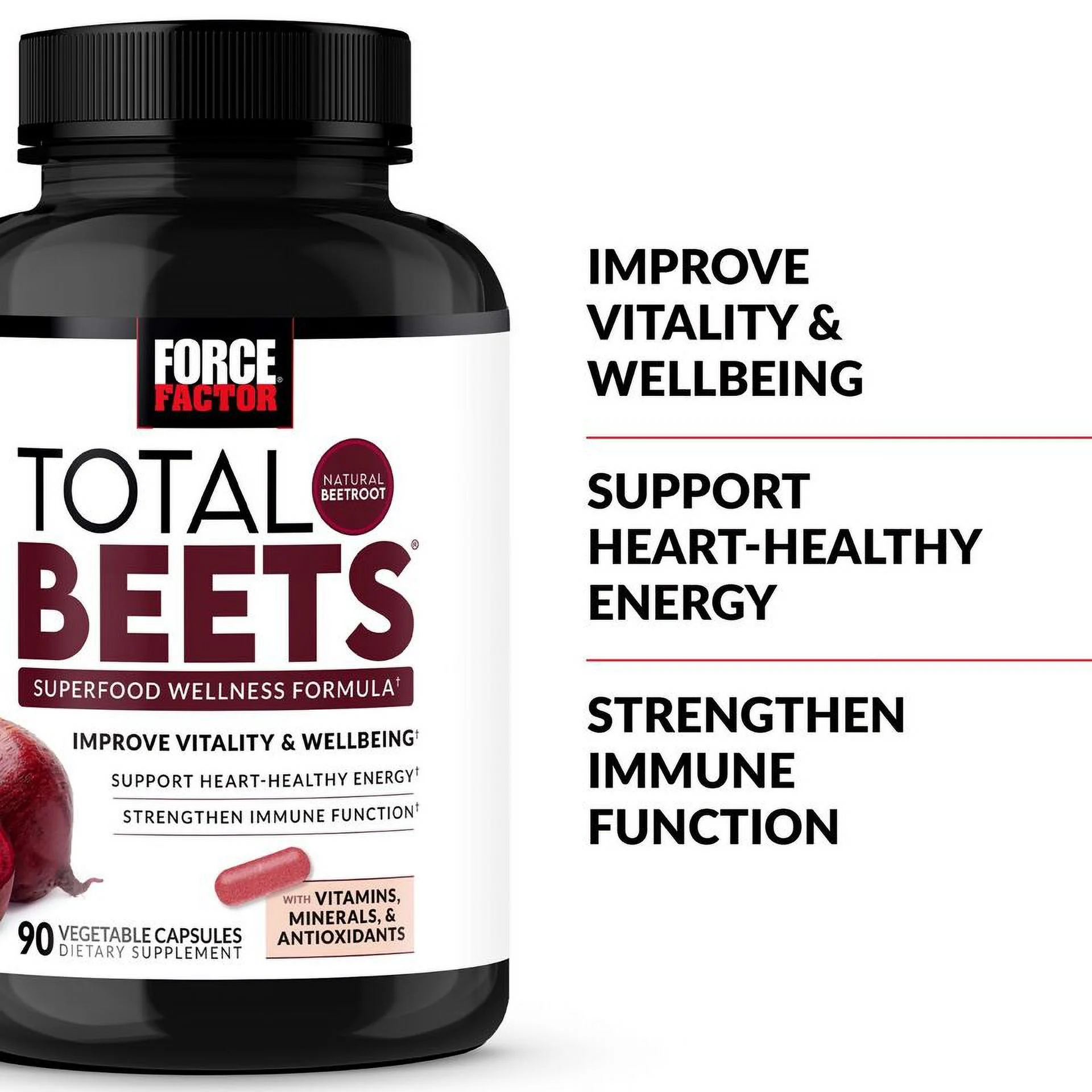 Force Factor Total Beets Superfood Wellness Formula Beet Root Supplement, 90 ct