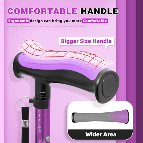 BeneCane Walking Cane for Men & Women Walking Stick for Seniors Folding Canes Quad Cane Adjustable Lightweight Sturdy Free Standing Collapsible Heavy Duty with Soft TPR T-Handle and Travel Bag