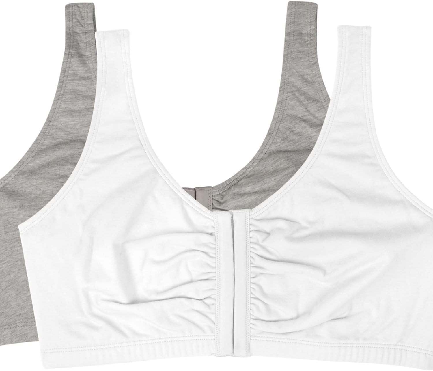 Fruit of the Loom Women's Front Close Builtup Sports Bra, Heather Grey/White 2-Pack, 38