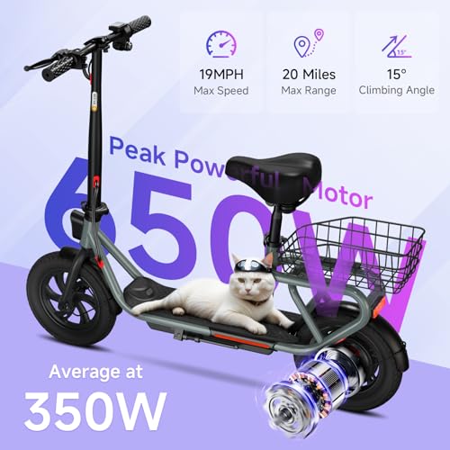 TST Electric Scooter with Seat for Adult, 20 Miles Range&19 Mph Power by 650W Peak Motor, 12