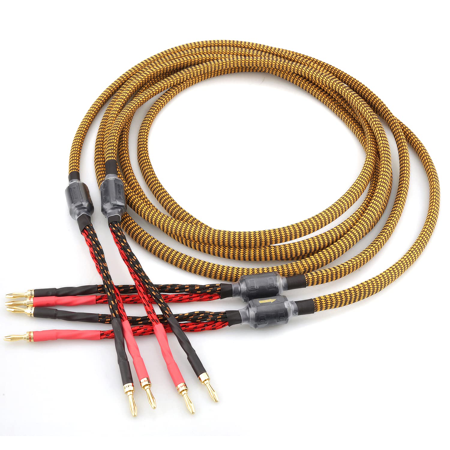 Tertullus HiFi OFC Audiophile Speaker Cable with 8 Banana Plugs,8.20ft 2.5m Nylon Braid Gold Plated Banana Plugs to Banana Plugs
