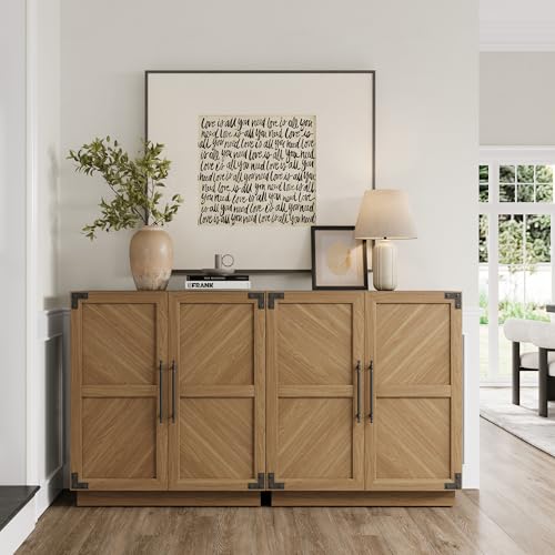 SICOTAS Sideboard Buffet Cabinet with Storage - Modern Farmhouse Credenza with Doors and Adjustable Shelves Fluted Kitchen Buffet Storage Cabinet Coffee Bar Cabinets