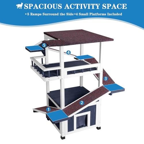 4 Tiers Cat House for Outdoor Cats, Outdoor Cat House Weatherproof 45.1