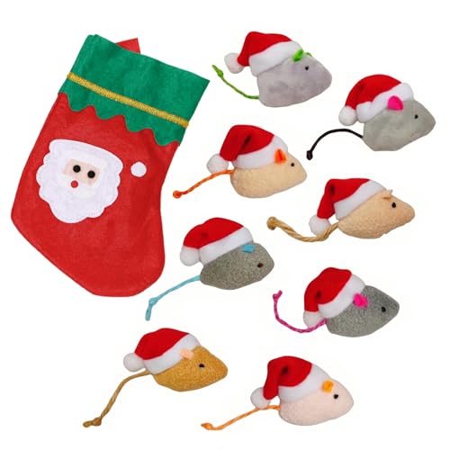 Christmas Catnip Mice Cat Toys – 8 Pack Plush Mice with Santa Hats, Colorful Catnip-Filled Mouse Toys for Indoor Cats and Kittens