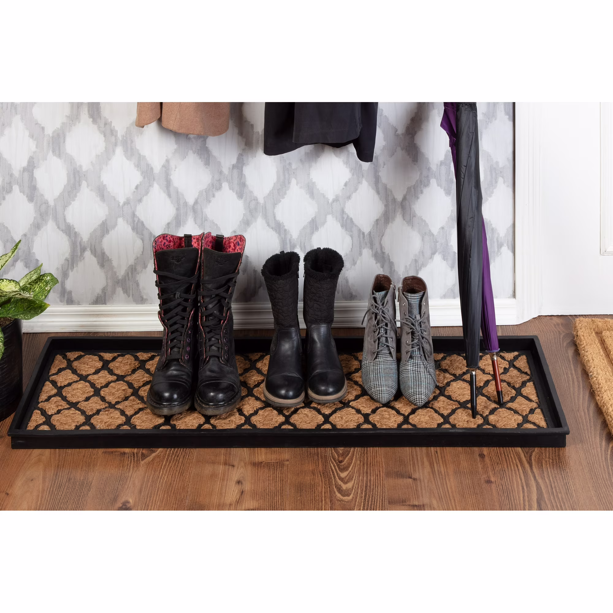 Natural & Recycled Rubber Boot Tray with Trellis Coir and Rubber Insert