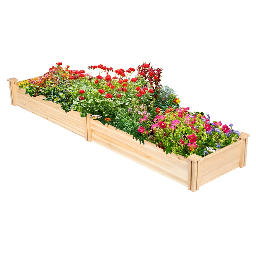 Easyfashion Wooden Raised Garden Bed,  96.7 x 24.6 x 10.6inch (L x W x H),Natural Wood