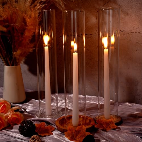 6 Pieces Hurricane Candle Holder Sleeve Open Ended Clear Glass Cylinder Candleholder Bottomless Candle Cover Hurricane Chimney Clear Chimney Shade Tube Cover (3 x 10 Inch)