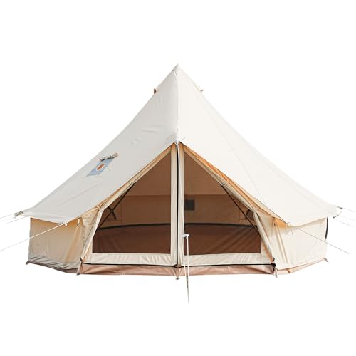 Bell Tent,4 Seasons Breathable 100% Cotton Canvas Yurt Tent - w/Stove Jack,Luxury Camping Tent Outdoor,Zipped Removable Floor