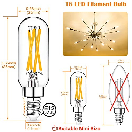 Mlambert 12 Pack Dimmable T6 LED Bulbs,4W Equal 40W e12 Candelabra Bulb 5000K,Clear 4W E12 Edison Bulb for Chandelier,Light Bulb E12 Candelabra Bulb