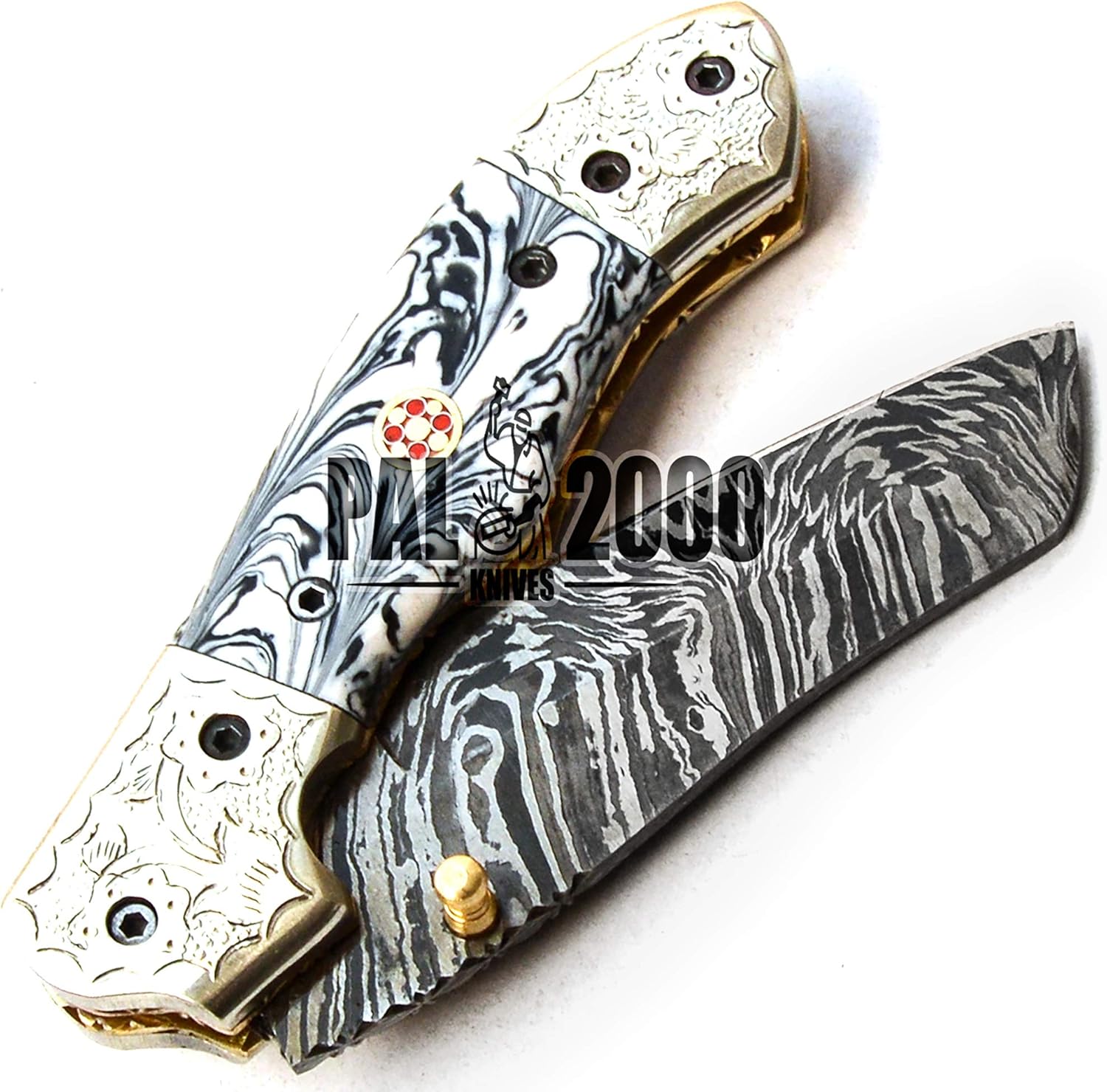 FOL-9775 Handmade Damascus Steel Folding Pocket Hunting Knife with Sheath