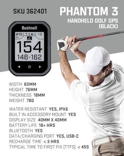 Wearable4U - Bushnell Phantom 3 GPS Rangefinder Blue with BITE Magnetic Mount and GreenView with Lens Cleaning Cloth Bundle