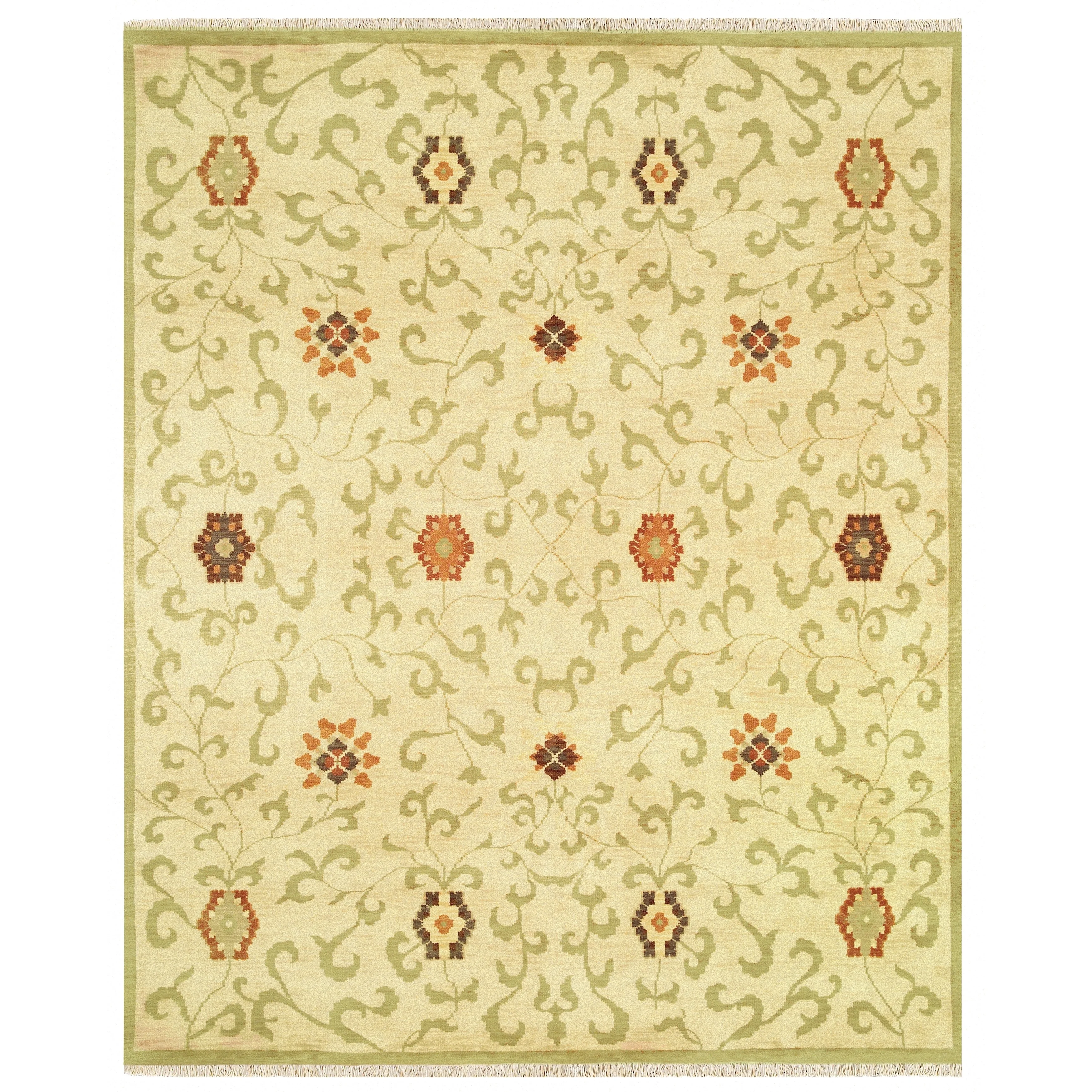 Grand Bazaar  Hand-knotted 100-percent Wool Pile Antolya Rug in Beige/Sage - 4' x 6'