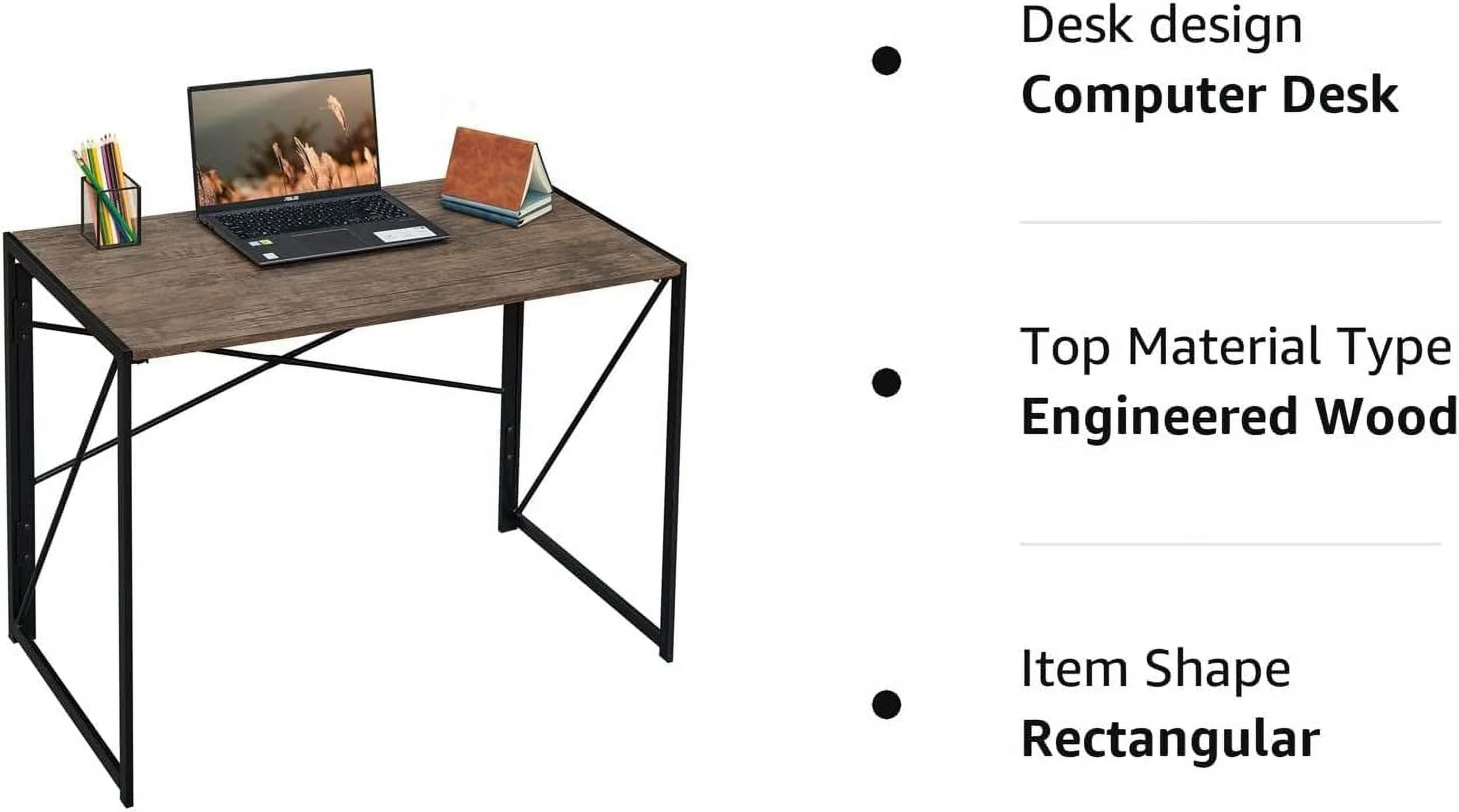 salable Coavas Folding Desk No Assembly Required  39.4 inch Writing Computer Desk Space Saving Foldable Table Simple Home Office Desk Brown