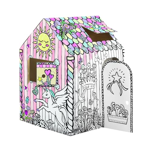 Bankers Box at Play Color in Unicorn Playhouse, Cardboard Playhouse and Life Size Craft Activity for Kids and Families