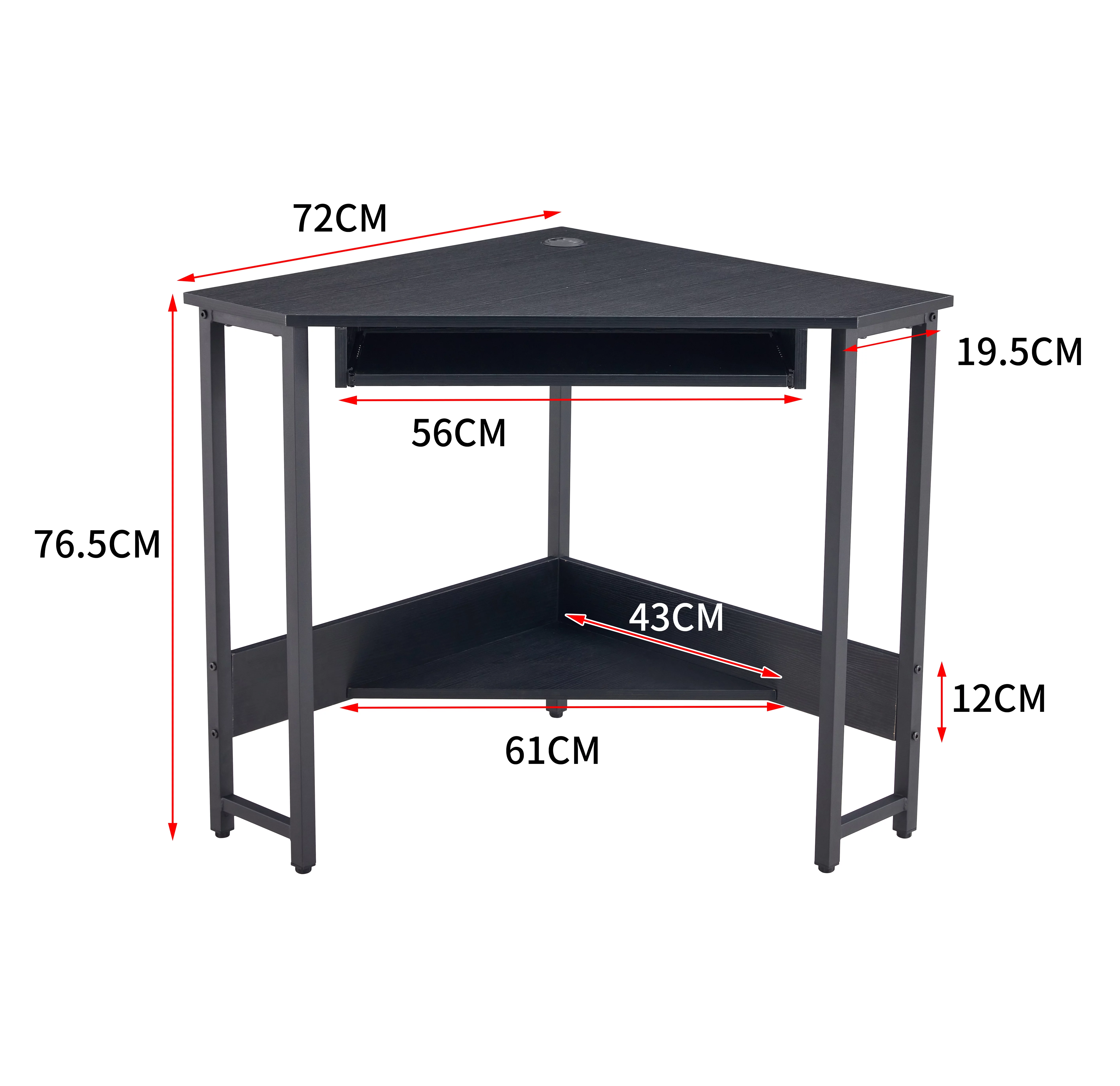 Triangle Computer Desk,Corner Desk With Smooth Keyboard Tray& Storage Shelves ,Compact Home Office,Small Desk With Sturdy Steel Frame As Workstation For Small Space,BLACK,28.34''L 24''W 30.11''H