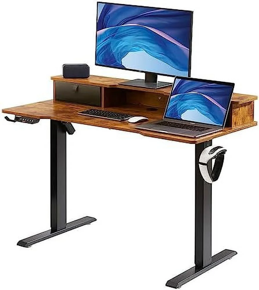 HJZBNONE Electric Standing Desk for Home Office  55.1 x 27.6  Brown