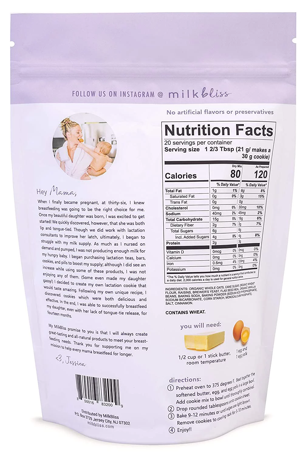 MilkBliss Oatmeal Raisin Soft Baked Lactation Cookie Mix for Breastfeeding, 15oz