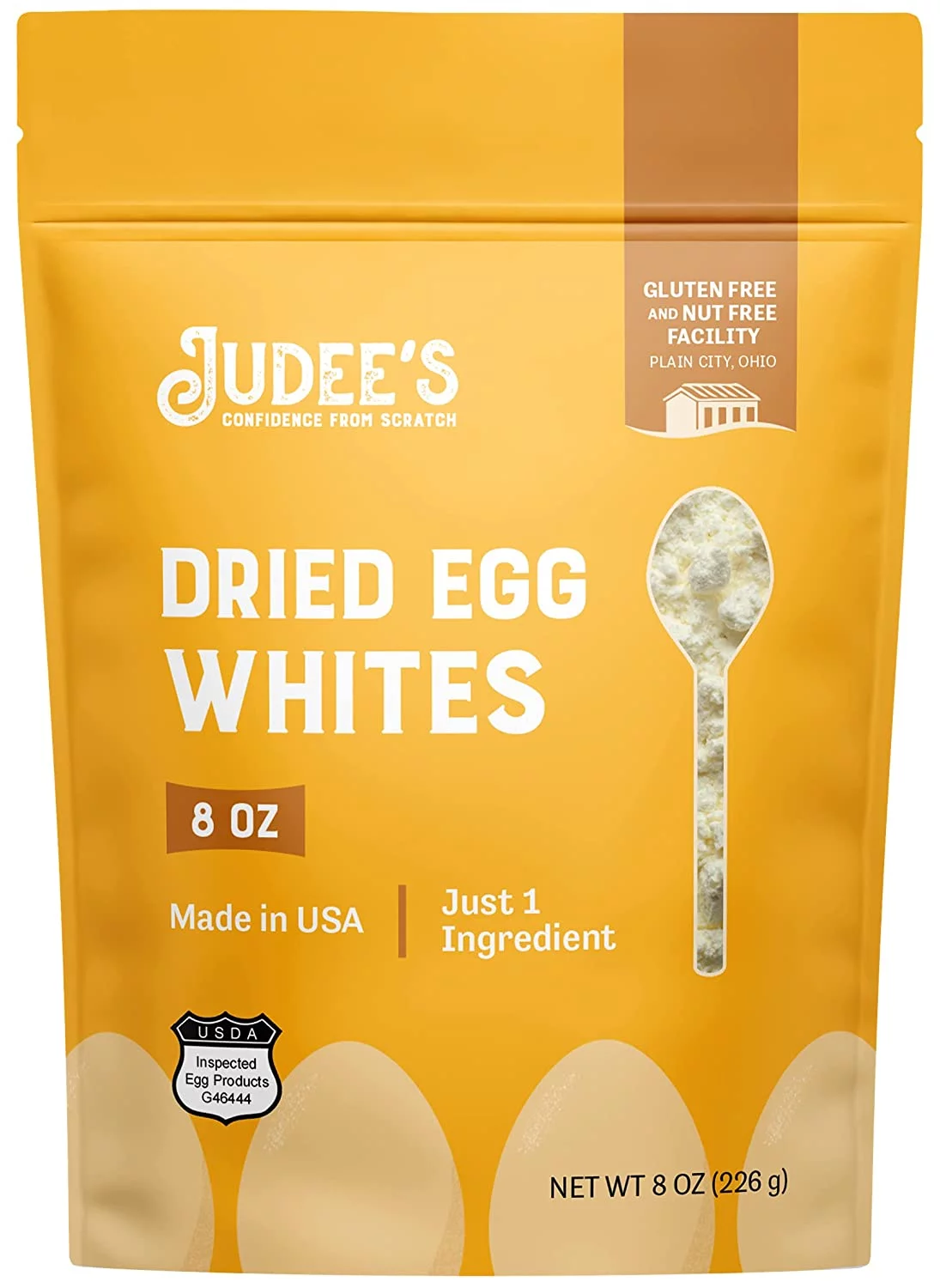 Judee’s Dried Egg White Protein Powder 8 oz - Pasteurized, USDA Certified, 100% Non-GMO, Gluten-Free & Nut-Free - Just One Ingredient - Made in USA - Use in Baking - Make Whipped Egg Whites