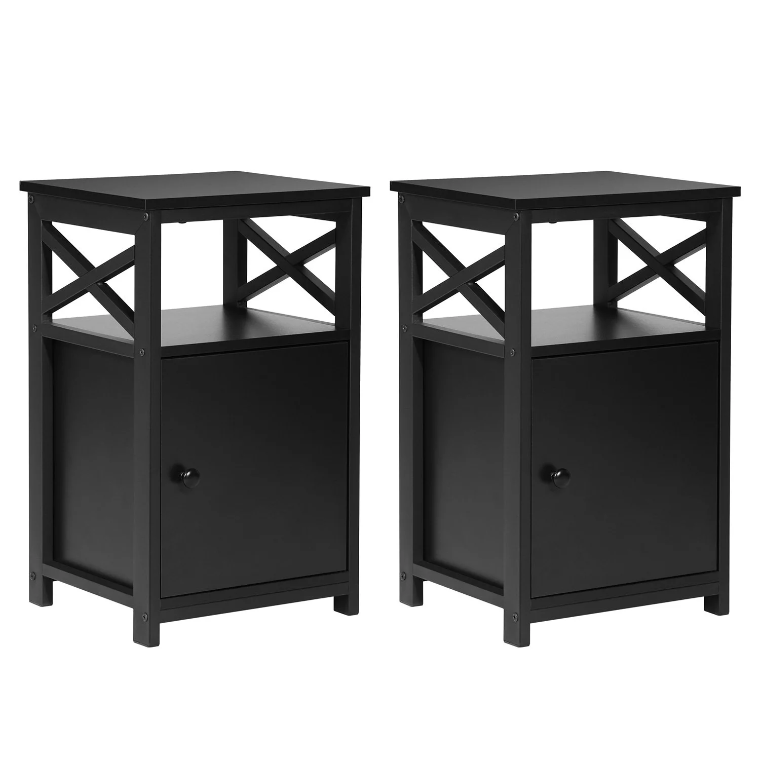 VECELO 3-piece Bedroom Set, Metal Platform Bed Frame, Nightstand with Cabinet Door