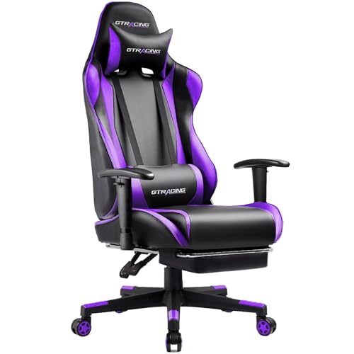 GTRACING Gaming Chair with Footrest, Ergonomic Computer Game Desk Chair, Reclining Game Chair Seat Height Adjustment, Swivel Rocker with Headrest and Lumbar (Blue)