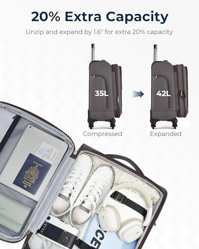 BAGSMART Carry-On Luggage Airline Approved, 20 inch Expandable Suitcase with Duffel bag, Softside Lightweight Suitcases with Spinner Wheels, Durable Travel Luggage, Carry-On Gray