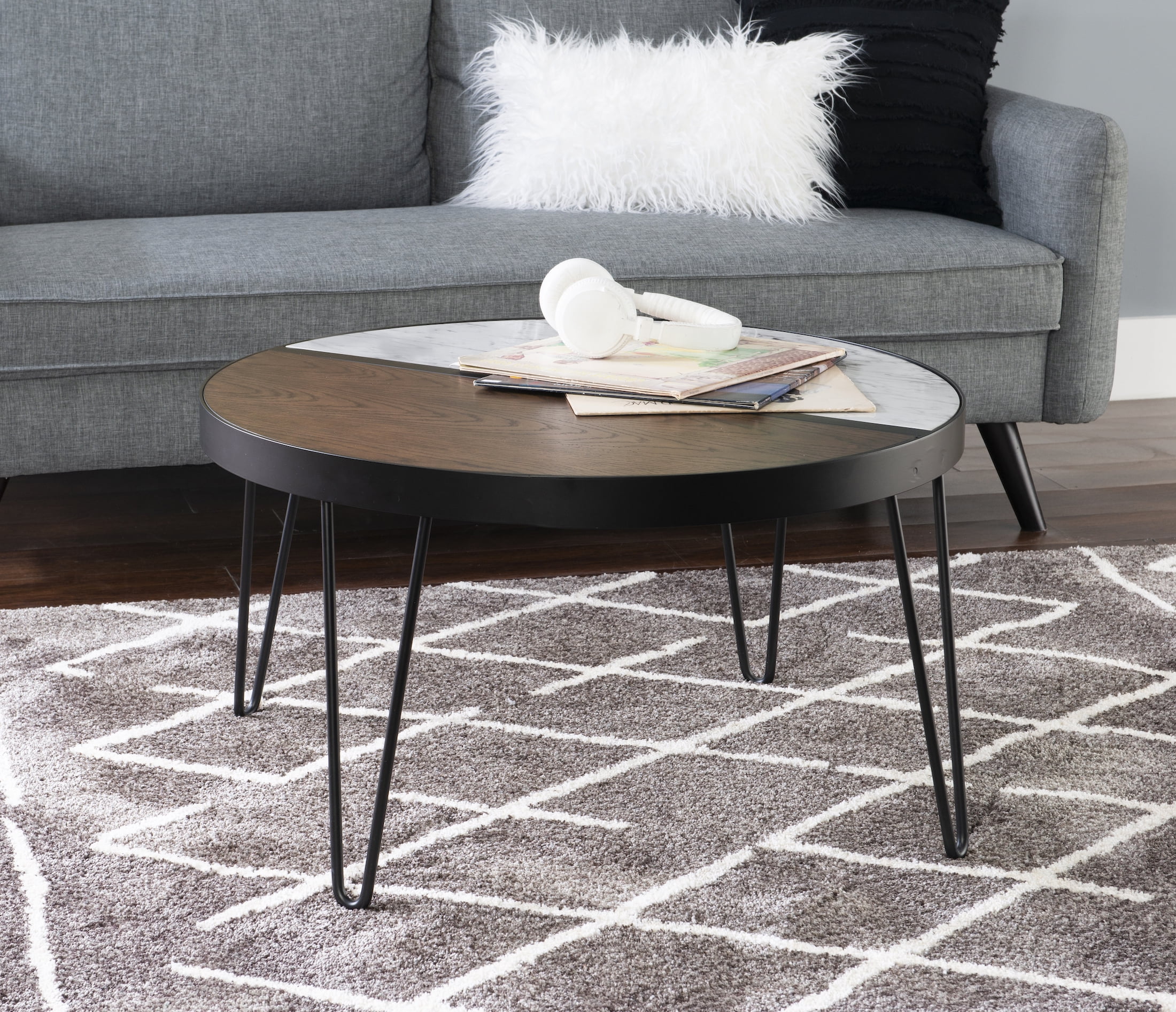 Calvert Round Mid-Century Coffee Table with Hairpin Legs, Walnut