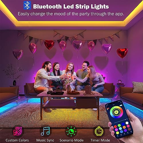Leeleberd 65.6 ft Led Lights for Bedroom, Bluetooth Smart APP Control 5050 RGB Color Changing Led Strip Lights with Remote Control and Power Adapter Led Lights for Room Kitchen Party Home Decoration