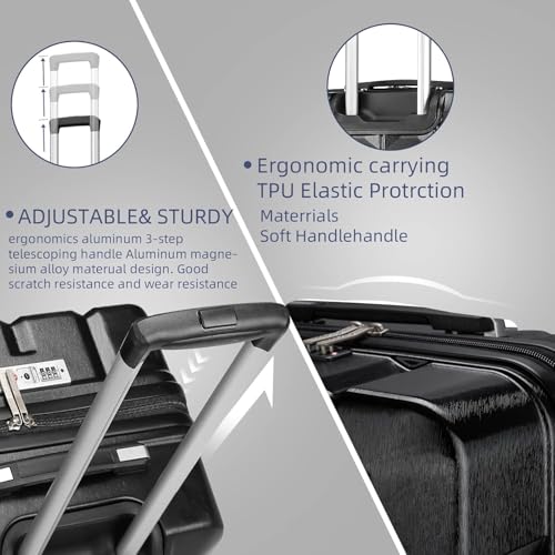 imiomo 20 Inch Expandable Carry on Luggage Sets with Spinner Wheels, Hard Shell Lightweight Rolling Travel Carry-on Suitcase with TSA Lock, Black