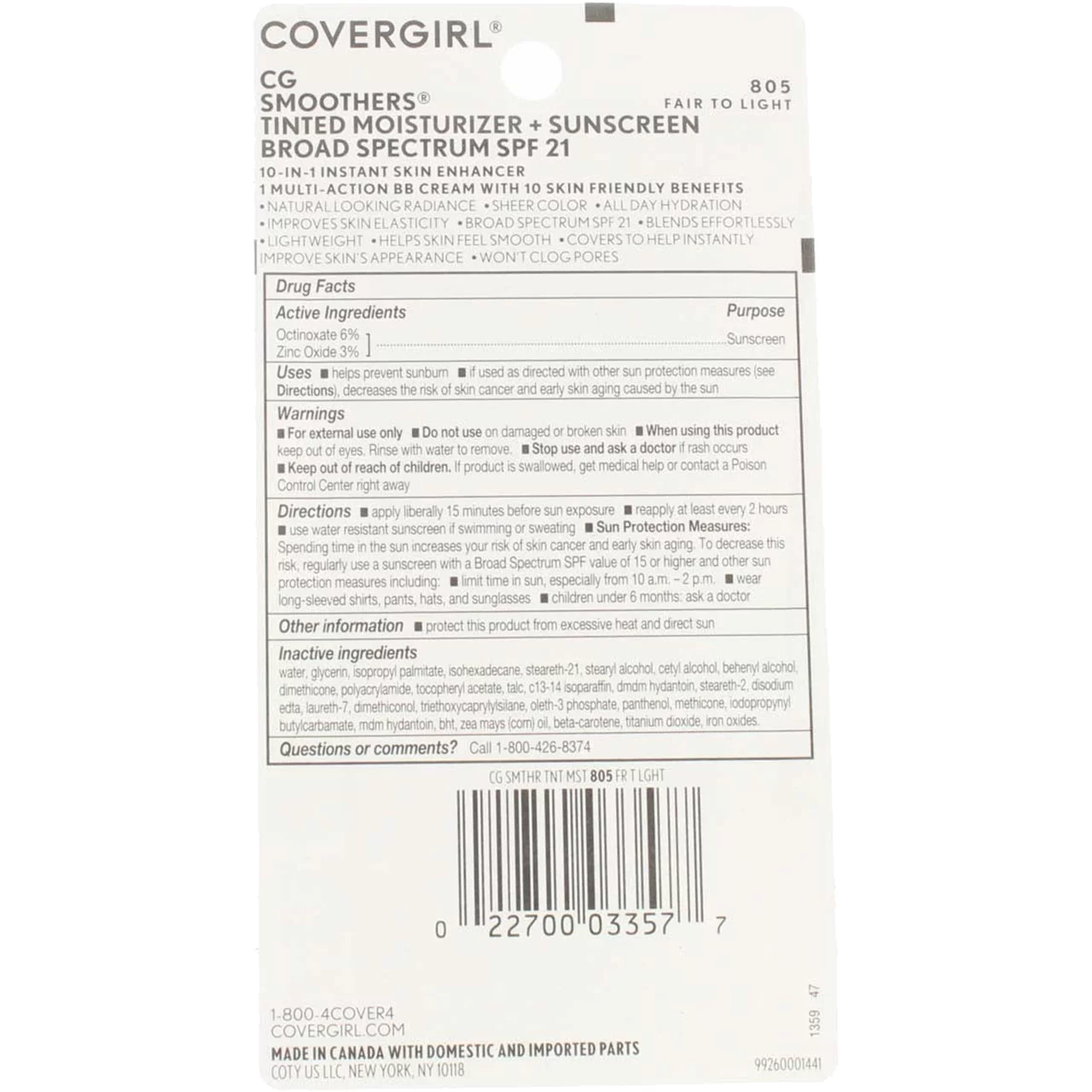 CoverGirl Smoothers SPF 21 Tinted Coverage, Fair to Light [805], 1.35 oz (Pack of 6)