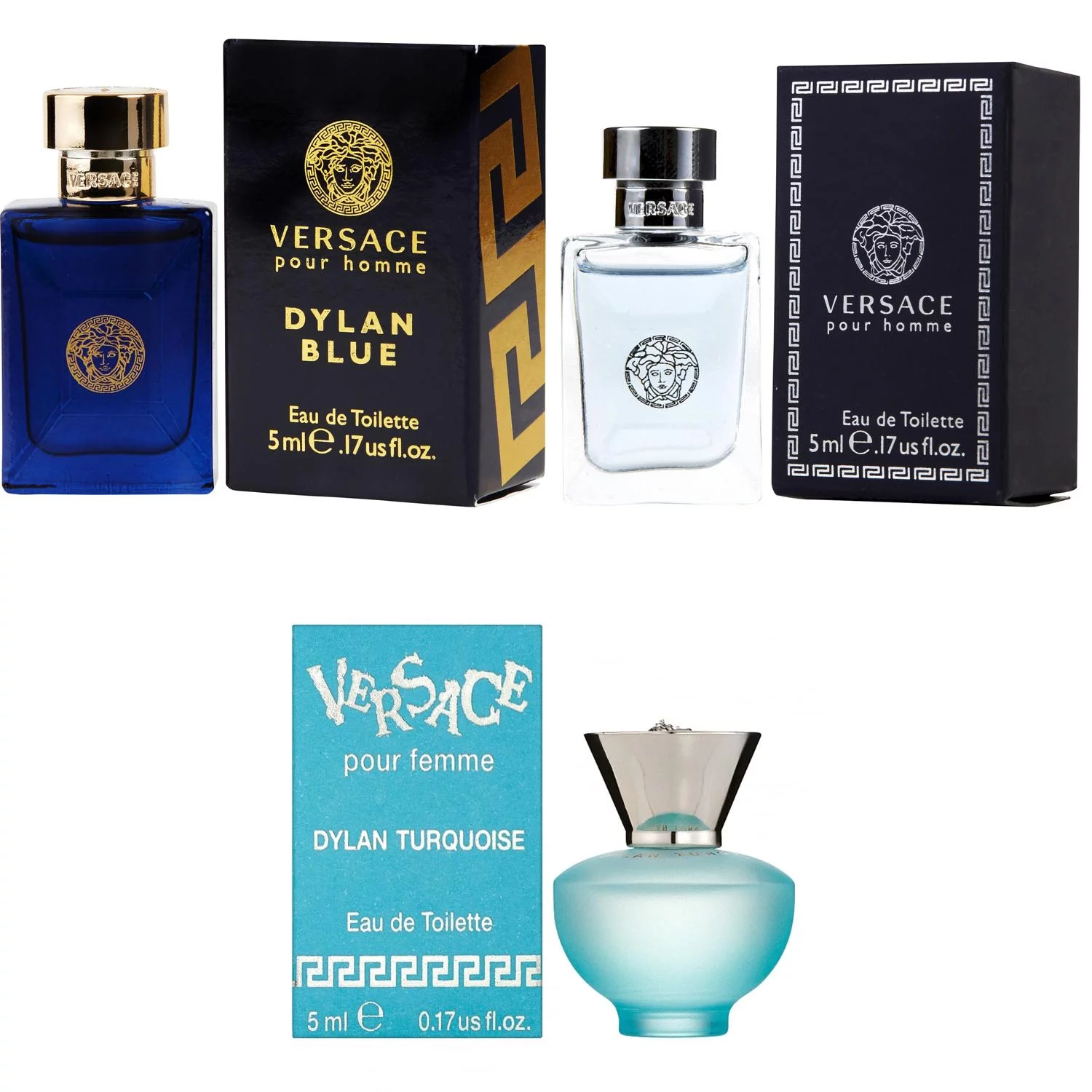 Versace Dylan Blue EDT, Pour Homme EDT, Dylan Turquoise Femme  - 5ml 3PK Kit