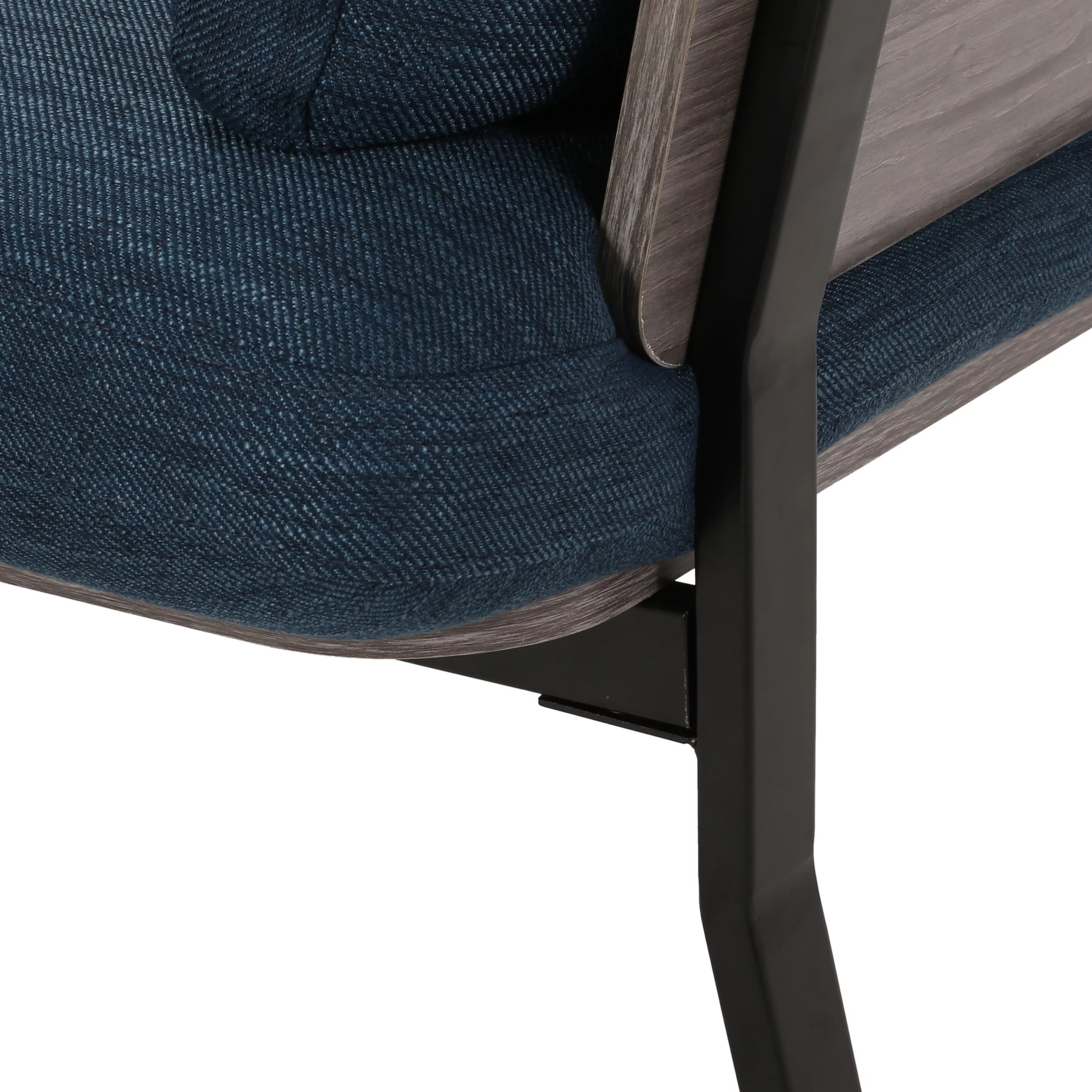 Noble House Zachariah 3 Seater Wood Frame Sofa with Pillows, Navy Blue