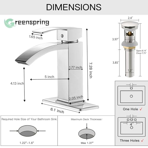 Brushed Nickel Vessel Sink Faucet, Waterfall Bathroom Faucets, Tall Spout Single Handle Single Hole Bathroom Faucets with Pop Up Drain and Without Overflow Basin Faucet Supply Line