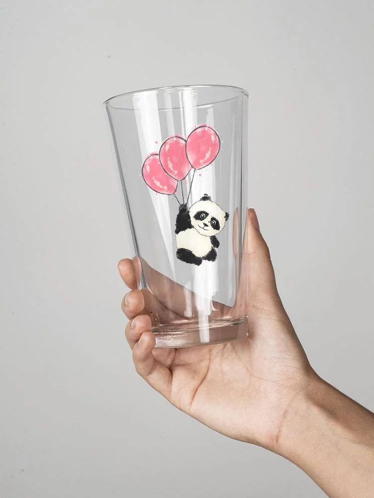 Panda Floating With Balloons Pint Glass -SPIdeals Designs, 16 oz Transparent Glass