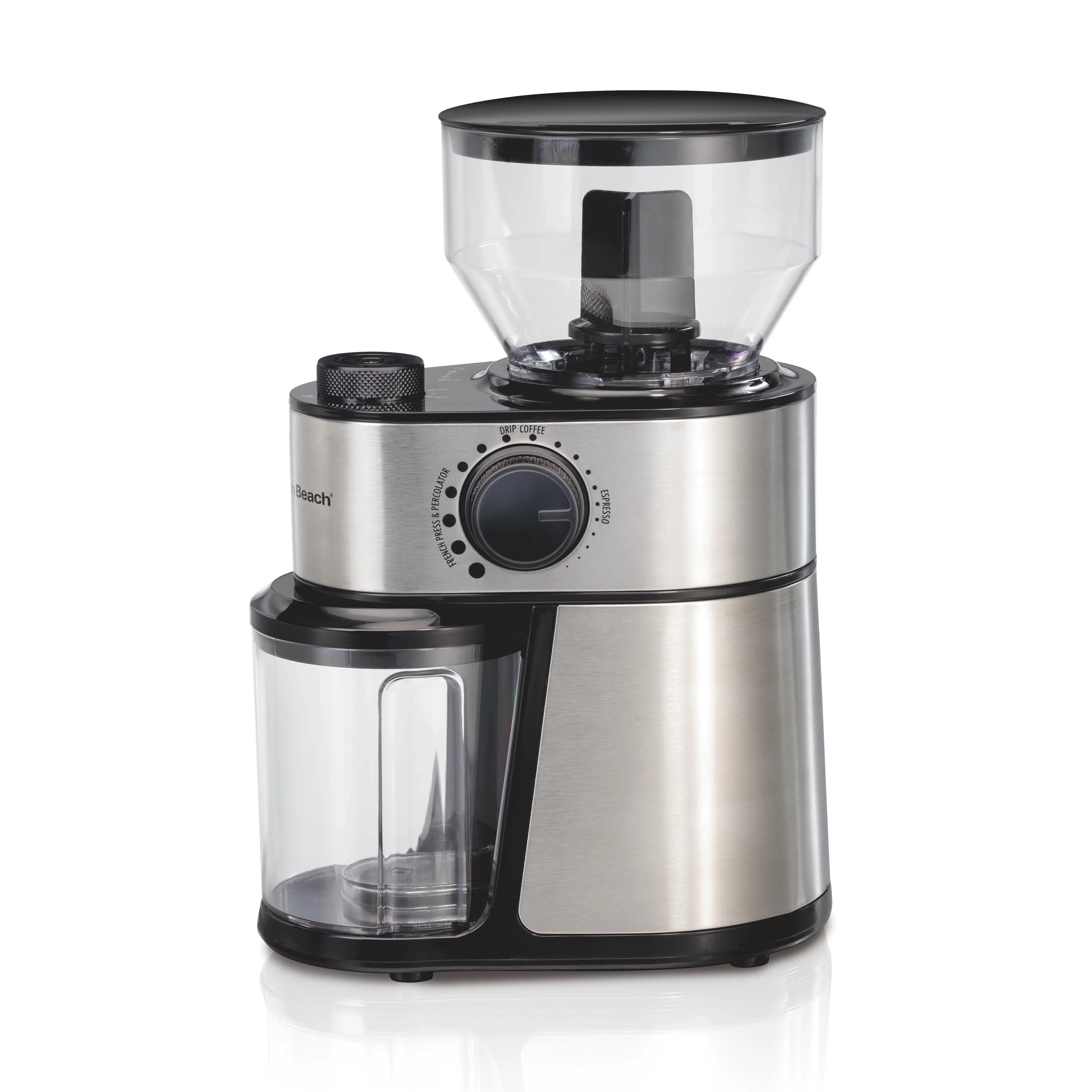 Hamilton Beach Burr Coffee Grinder, 18 Grind Settings, Grinds Enough to Brew 2-14 Cups of Coffee, Durable Stainless Steel Housing, 80385