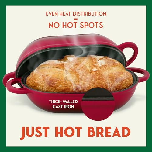 Enameled Cast Iron Bread Oven 2 Qt (Blue), Non-Stick Single Loaf Cast Iron Bread Pan with Lid, Easy Homemade Sourdough Dutch Oven with Lid, Oven-Safe Artisan Bread Baking Pan