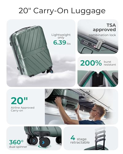 BAGSMART Carry On Luggage 22x14x9 Airline Approved With TSA Lock, 1OO% Polycarbonate Hardside Luggage with Spinner Wheels, Durable Hard Shell Carry On Suitcase 20 inch Black