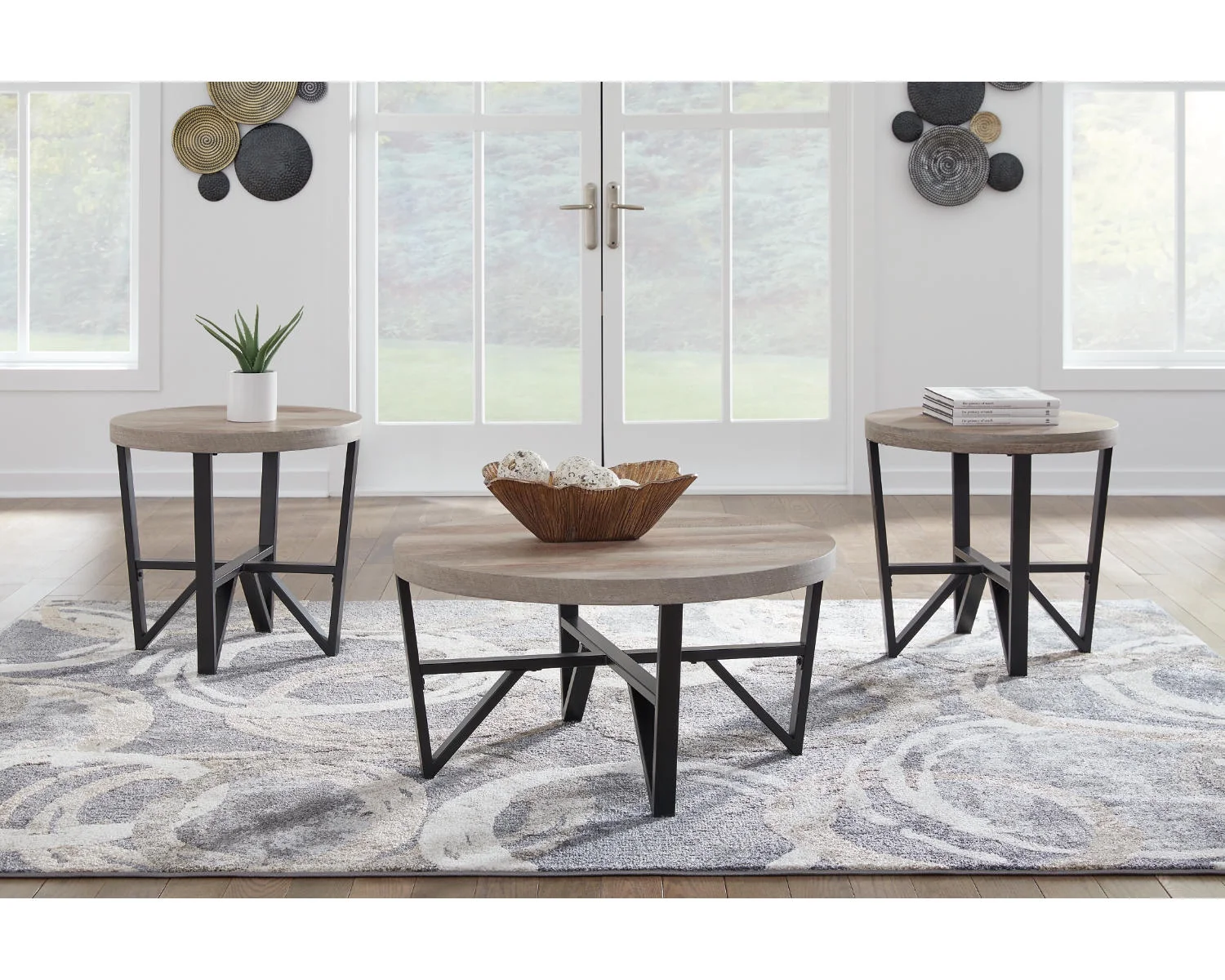 Signature Design by Ashley Deanlee Table (Set of 3), Grayish Brown & Black