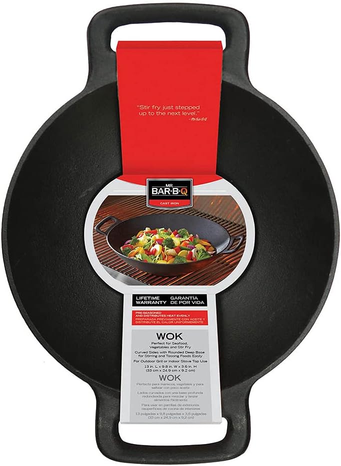 Mr. Bar-B-Q Cast Iron Wok with 2 Handles Home, Black