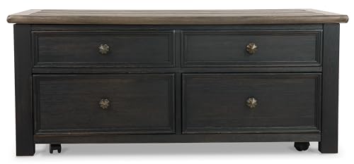 Signature Design by Ashley Bolanburg Farmhouse Lift Top Coffee Table with Drawers, Antique Cream & Brown