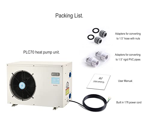 Above Ground Pool Heater EU50, Max 16184BTU Up to 5000gallons Electric Swimming Pool Heat Pumps, Titanium Heat Exchanger, 5.62 COP, 110V/120V, Fits 8/11/15 Foot Pools Heating Pool Warmer